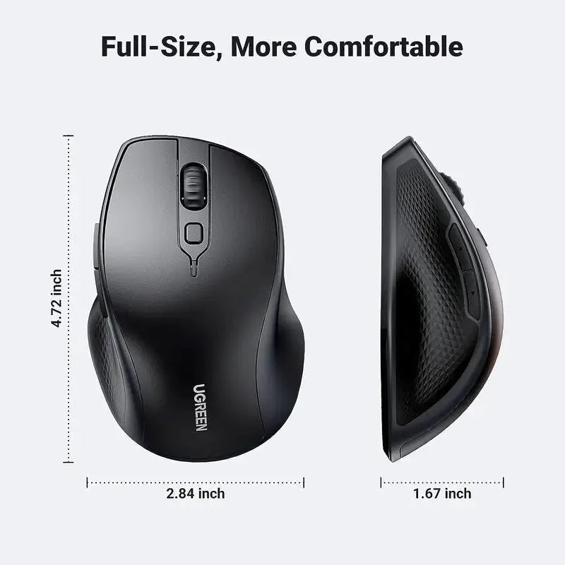 UGREEN Ergonomic Silent 2.4GHz Wireless Bluetooth 5.0 Optical Mouse USB Receiver 4000 DPI Mac PC Laptop Tablet (90395) Ugreen