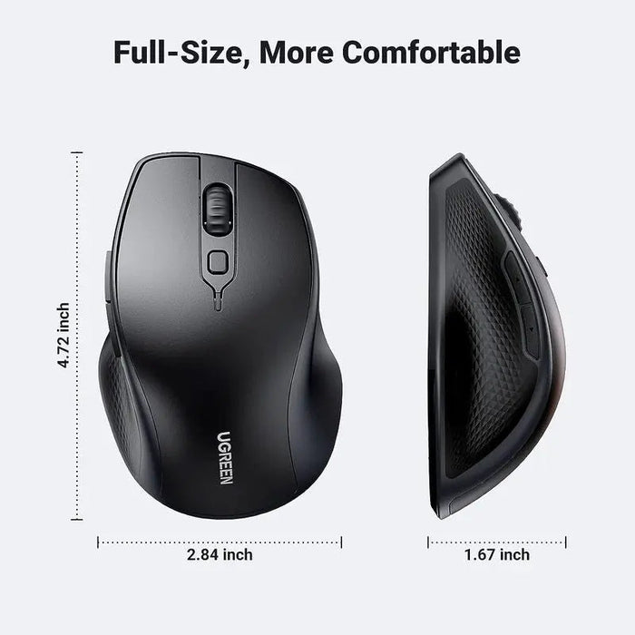 UGREEN Ergonomic Silent 2.4GHz Wireless Bluetooth 5.0 Optical Mouse USB Receiver 4000 DPI Mac PC Laptop Tablet (90395)