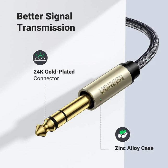 UGREEN 3.5mm to 6.35mm Audio Cable 1M Male TRS Instrument Cable 24K Gold Plated Professional Audio Equipment 10625
