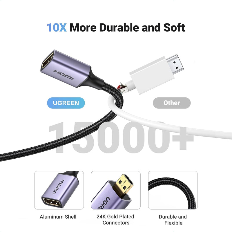 UGREEN 10553 25cm micro HDMI to HDMI 2.0 adapter, 4K60, more durable and soft, 15000+ bends