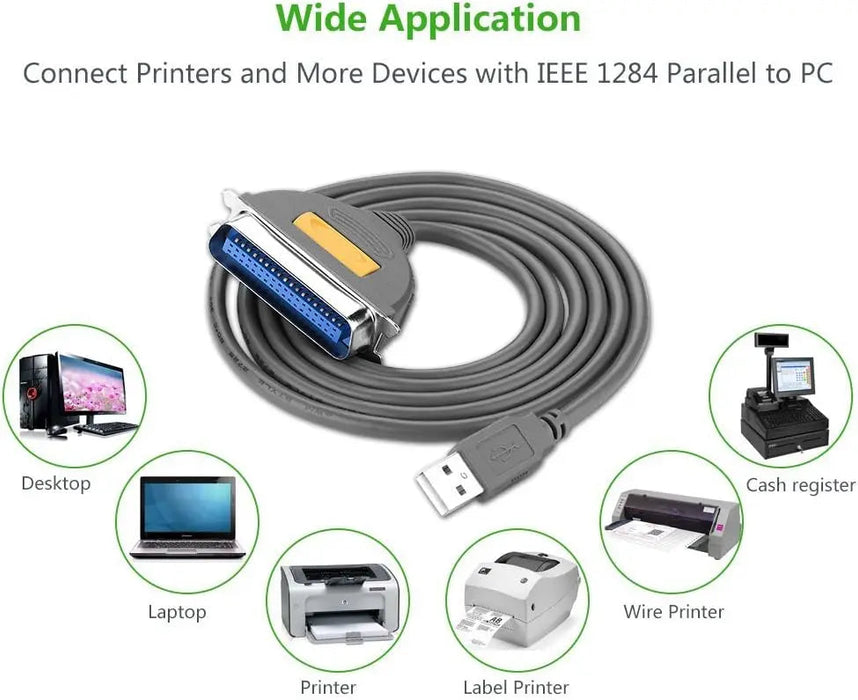 UGREEN 2M USB 2.0 to IEEE1284 CN36 Male Parallel Printer Adapter Cable USB to Parallel Converter Inkjet Laser Printer Gray 20225