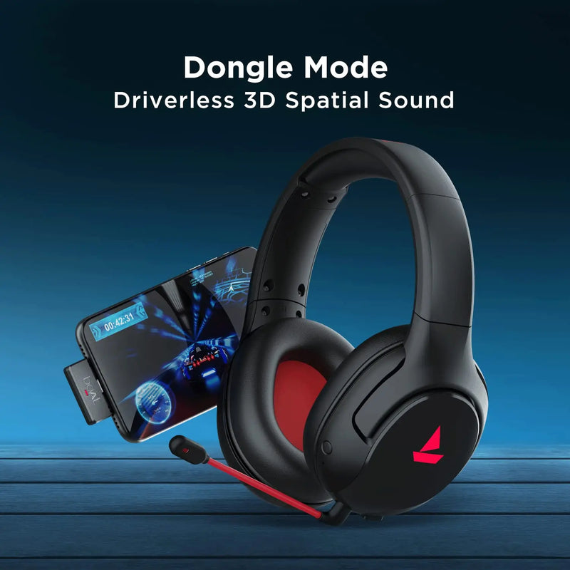 boAt Immortal Im1300 Gaming Bluetooth 2.4Ghz Wireless Over Ear Headphones With Mic-Black Sabre ( Open Box ) BOAT