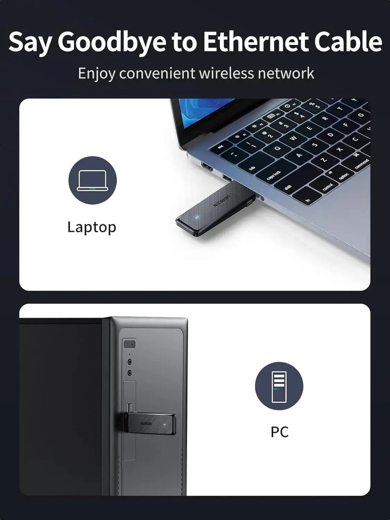UGREEN AC1300 Dual Band WiFi Adapter USB 3.0 Wireless Network Dongle 5GHz 2.4GHz Desktop PC Laptop Windows Mac 50340 Ugreen