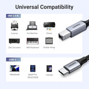 UGREEN US370 80805 1m braided USB-C to USB-B printer cable universal compatibility