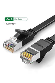 UGREEN 50177 8m flat Cat 6 U/UTP LAN cable, black, RJ45 plug close-up
