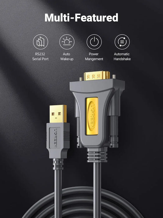 UGREEN USB to RS232 DB9 Serial Converter Cable FTDI Chipset Gold Plated Windows Mac OS X Compatible 3ft 1m 10ft (20223) Ugreen