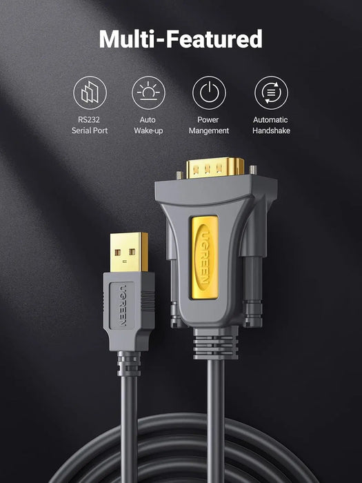 UGREEN USB to RS232 Adapter Cable 1M PL2303 Chipset DB9 Male Serial Converter PC Laptop Router CNC GPS (20210)