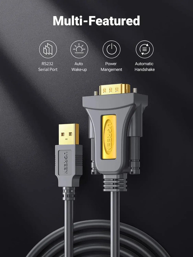 UGREEN USB to RS232 Adapter Cable 2M PL2303 Chipset DB9 Male Serial Converter PC Laptop Router CNC GPS (20222) Ugreen