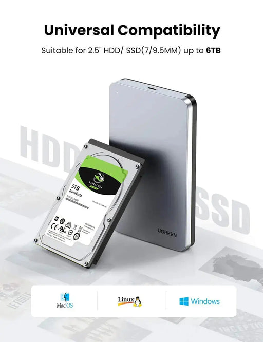 UGREEN 2.5 Inch SATA External Hard Drive Enclosure USB 3.1 Gen 2 UASP Aluminum Tool-Free WD Seagate Samsung PS4 Xbox (70498) Ugreen