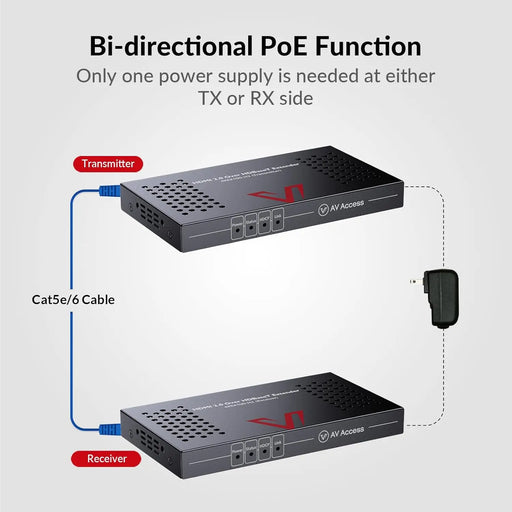 AV Access 4KEX100-H2 HDBaseT HDMI Extender Over Cat5e/6/6a/7 Ethernet up to 330ft/100m 4K@60Hz, Supports HDCP2.2, HDMI2.0, Bi-Directional IR and RS232 Pass-Through, Auto EDID, PoE, CEC, Dolby Vision TeckPot