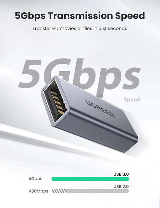 UGREEN USB 3.0 Adapter Type A Female to Female Coupler Aluminum Case 5Gbps High Speed Laptop PC Flash Drive Keyboard Mouse 20119