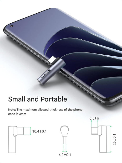 UGREEN 80384 mini angled USB-C to 3.5mm jack adapter small and portable