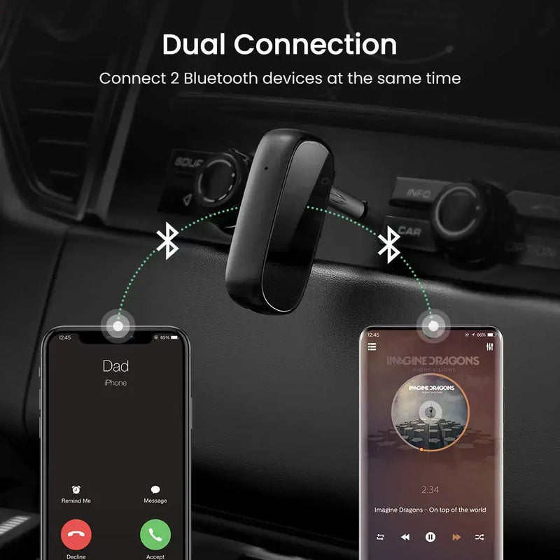 UGREEN Bluetooth Receiver 5.0 Car Adapter Portable Wireless Audio 3.5mm AUX Music Streaming Speaker Hands-Free Mic (70304) Ugreen