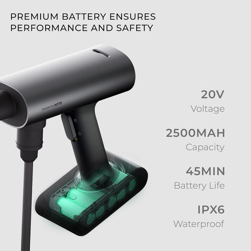 HOTO 20V Cordless Power Washer Pro, Portable Power Cleaner, USB-C Rechargeable, 5-in-1 Nozzle, 2.5Ah Battery, 290 Psi for Washing Car/Fence/Floor Cleaning/Watering (HTT0023GL / QWXCJ002)