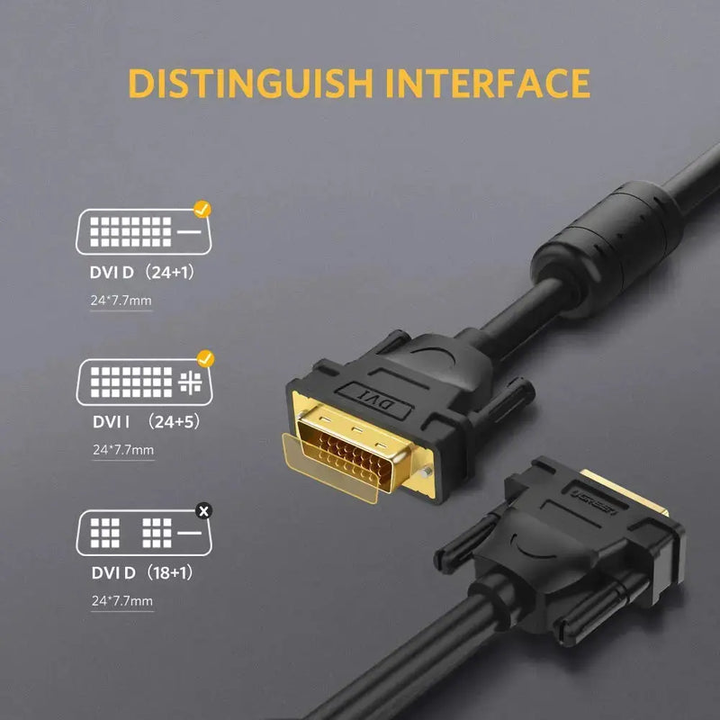 UGREEN 1.5M DVI-D 24+1 Dual Link Male to Male Digital Video Cable Gold Plated Ferrite Core 2560x1600 Gaming DVD Laptop HDTV 11606 Ugreen
