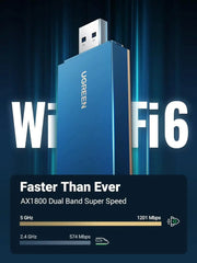 UGREEN AX1800 WiFi 6 USB 3.0 Adapter Dual Band 5G 2.4G Network Dongle 802.11AX PC Laptop Windows 10 11 90340 Ugreen