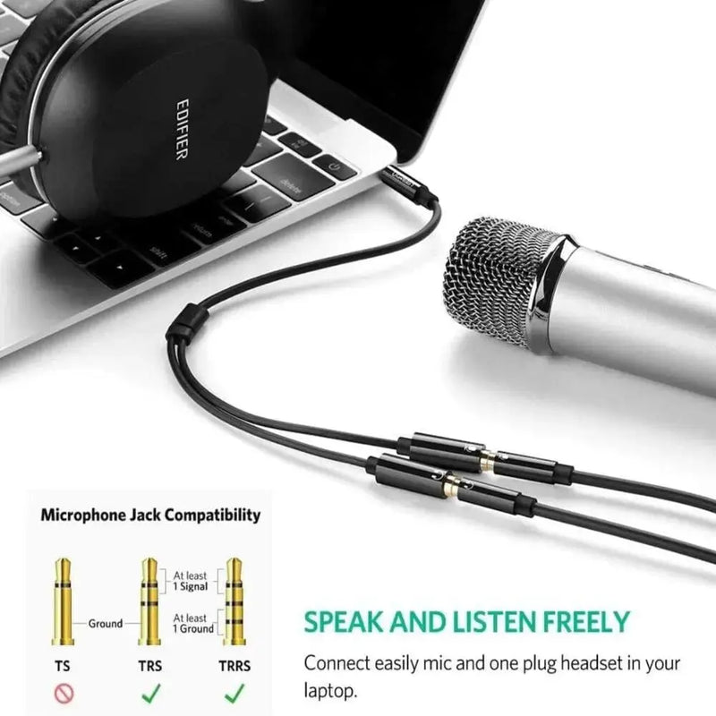 UGREEN 20cm 3.5mm TRRS 4-Pole Male to 2 Female Headphone Mic Splitter Cable ABS Case Audio Jack Adapter Headset 10789 Ugreen