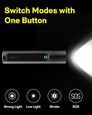 HOTO Rechargeable LED Flashlight 300 Lumens | USB-C Rechargeable, IP55 Waterproof & Dustproof Outdoor Torch – Camping, Emergency & Everyday Carry ( HTE0023GL/QWSDT003)