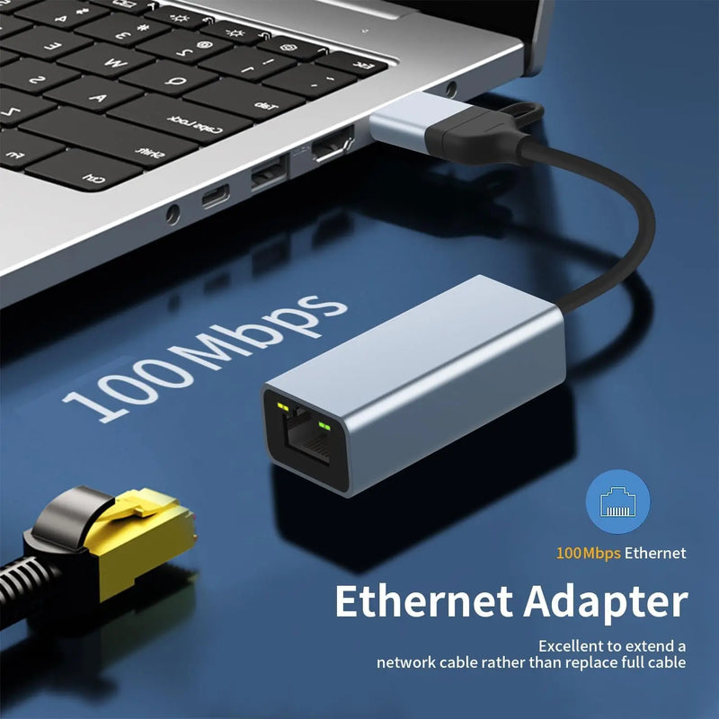 USB C to Ethernet Adapter,(USB C/ USB A) Driver Free RJ45 to USB C, 100Mbps TeckPot