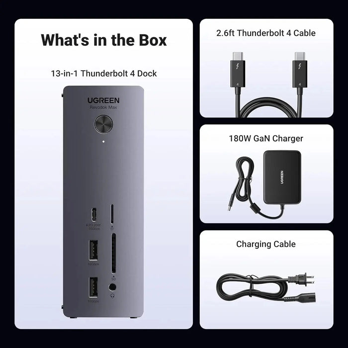 UGREEN Revodok Max 213 Thunderbolt 4 Dock 13-in-1 40Gbps Dual 4K 60Hz 8K 90W Charging 2.5GbE SD/TF MacBook Windows (25054) Ugreen