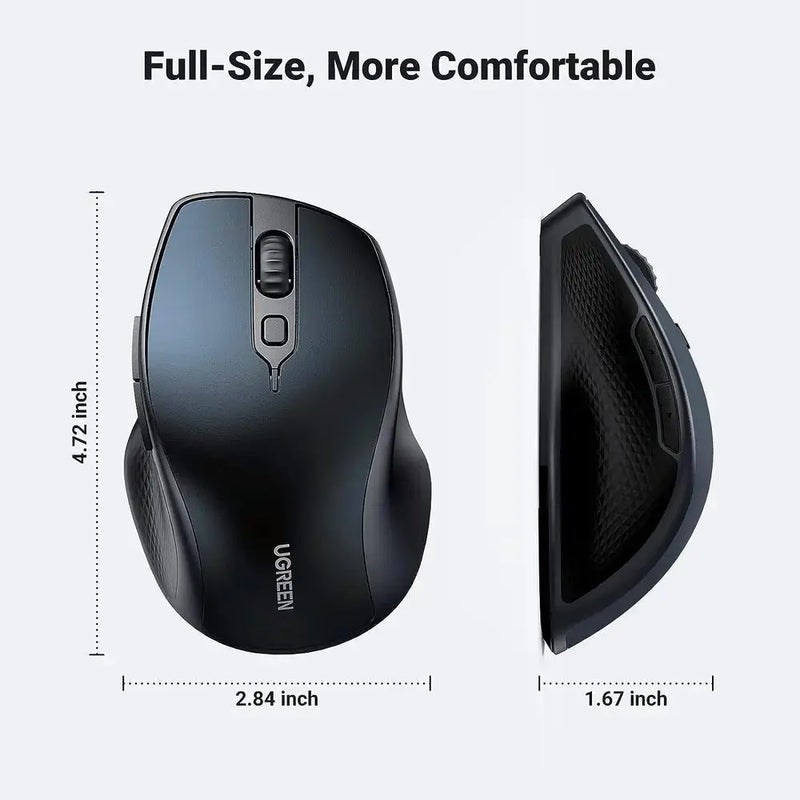 UGREEN Ergonomic 5 Button Silent 2.4G Wireless Bluetooth 5.0 Optical Mouse USB Receiver 4000 DPI MacBook PC Blue (15807) Ugreen