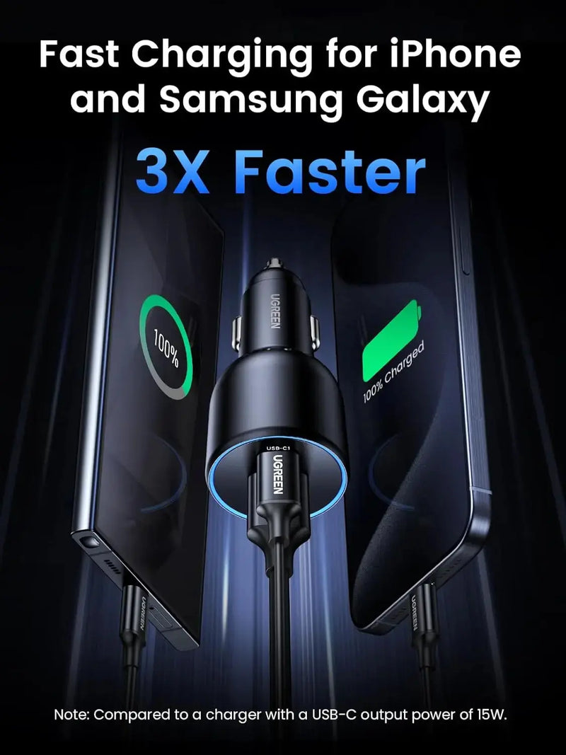UGREEN 130W USB-C Car Charger PD 100W 30W Type-C Car Charging Adapter iPhone 15 Pro Max iPad MacBook Fast Charging 90413 Ugreen