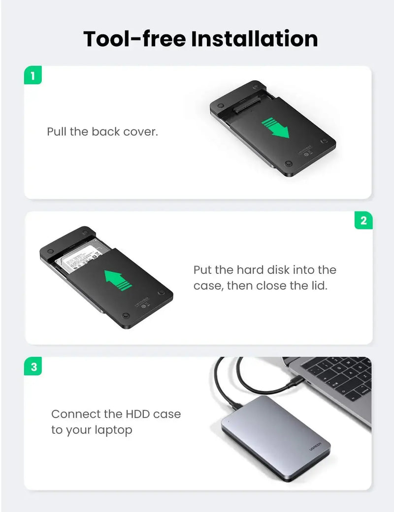 UGREEN 2.5 Inch SATA External Hard Drive Enclosure USB 3.1 Gen 2 UASP Aluminum Tool-Free WD Seagate Samsung PS4 Xbox (70498) Ugreen