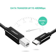 UGREEN USB C to USB Type B 2.0 Printer Scanner Cable 2M MacBook Pro HP Canon Brother Epson Dell Samsung Printer (50446) Ugreen