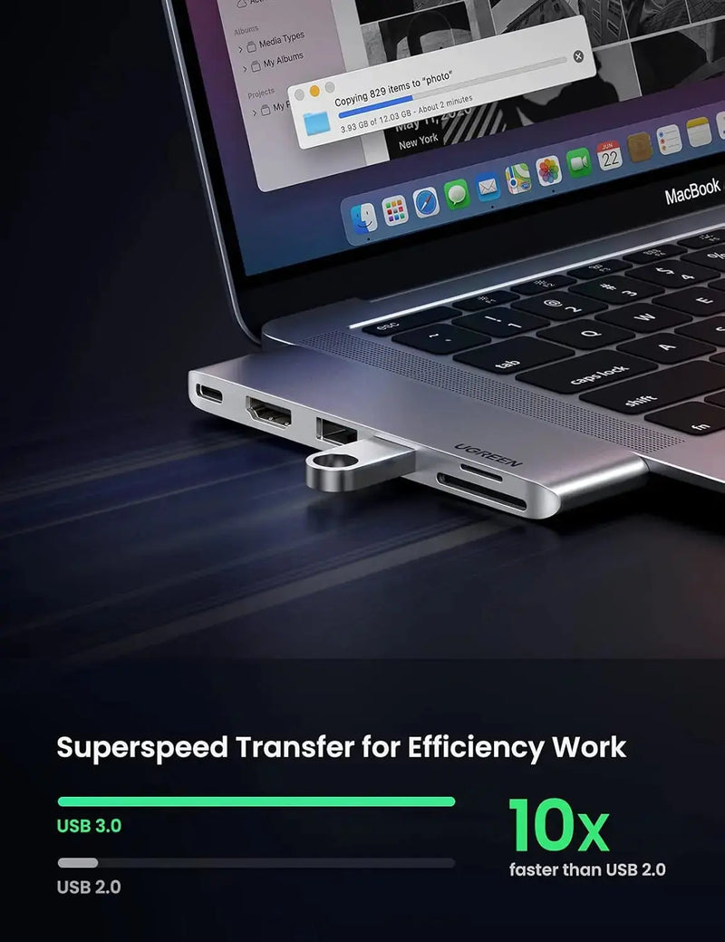 UGREEN 6-in-1 USB C Hub Adapter MacBook Pro Air M1 4K HDMI Thunderbolt 3 100W Power Delivery SD TF Card 2 USB 3.0 (80856) Ugreen