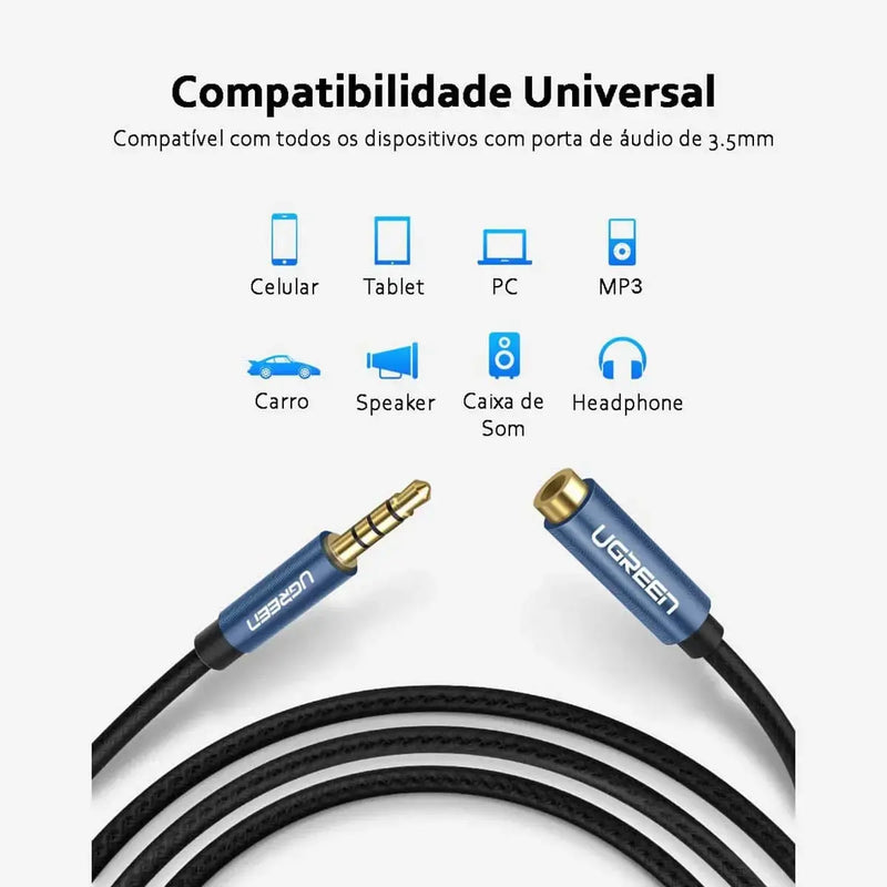 UGREEN 1M 3.5mm Male to Female Audio Extension Cable Aluminum Case Braided Microphone Support Headphone Jack 40673 Ugreen