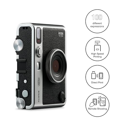 Fujifilm Instax Mini Evo Hybrid Camera Premium Edition with 20 Shots of Stone Gray Film and 100 Different Expressions-(Black)