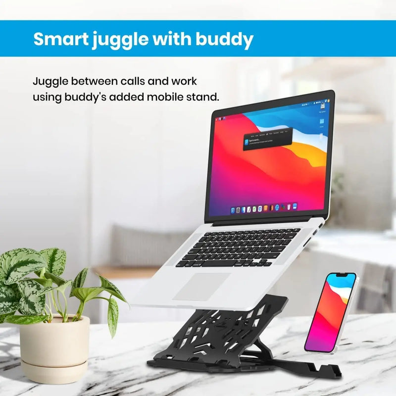 Portronics My Buddy Hexa 22 Adjustable Tabletop Laptop Stand With Mobile Holder-Black(Open Box/Renewed) Portronics
