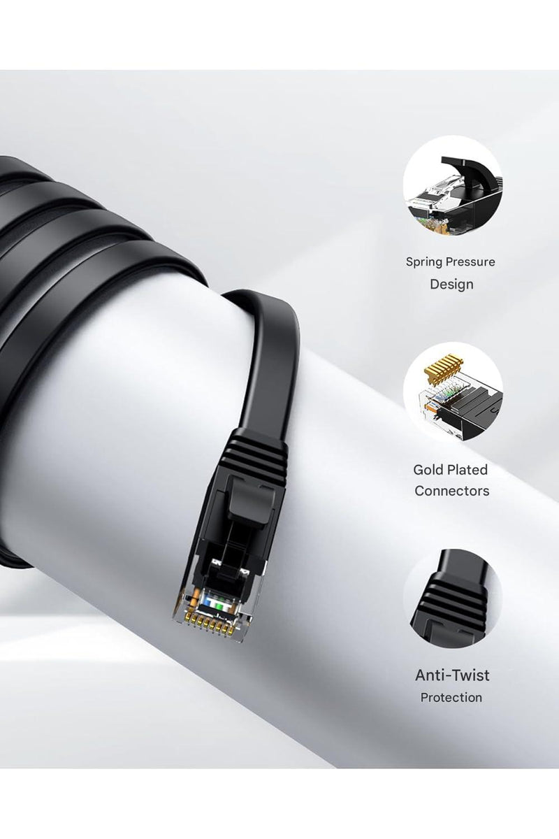 UGREEN 50177 8m flat Cat 6 U/UTP LAN cable, black, RJ45 connector