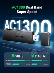 UGREEN AC1300 Dual Band WiFi Adapter USB 3.0 Wireless Network Dongle 5GHz 2.4GHz Desktop PC Laptop Windows Mac 50340 Ugreen