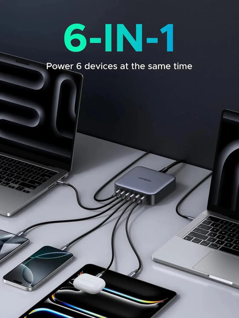 UGREEN Nexode 200W 6-Port GaN II USB-C PD Fast Charger Desktop Station 4 USB-C 2 USB-A MacBook iPad iPhone Galaxy (40914) Ugreen