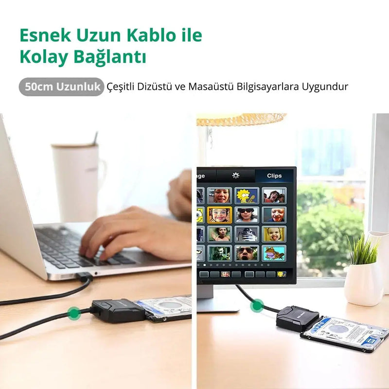 UGREEN USB 3.0 SATA Adapter Cable 5Gbps External Hard Drive Converter 2.5" 3.5" HDD SSD 12V Power Supply (20611) Ugreen