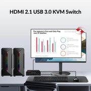 AV Access 8KSW21-KVM High-End 2×1 8K KVM Switch w/ HDMI 2.1 & USB 3.0 Hub, Supports 10K@120hz, 8K@120hz, 1080P@240hz & 2560×1440@144hz, Ideal for Gaming AV Access