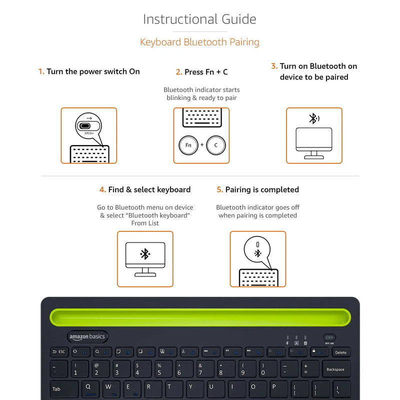 Amazon Basics AB22A065001 Wireless Bluetooth Multi-Device Keyboard For Windows, Apple iOS Android, Chrome-(Open Box) Amazon Basics