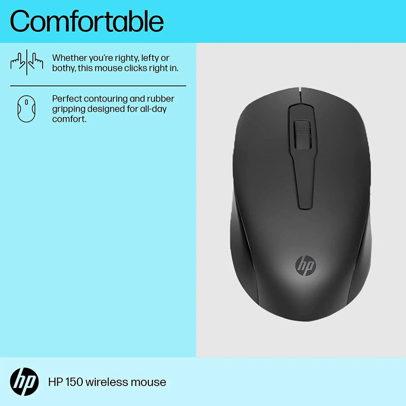 HP 150 2.4GHz Wireless USB Optical Mouse 1600Dpi 12M Of Battery Life 3Y Warranty-Black(Open Box) HP