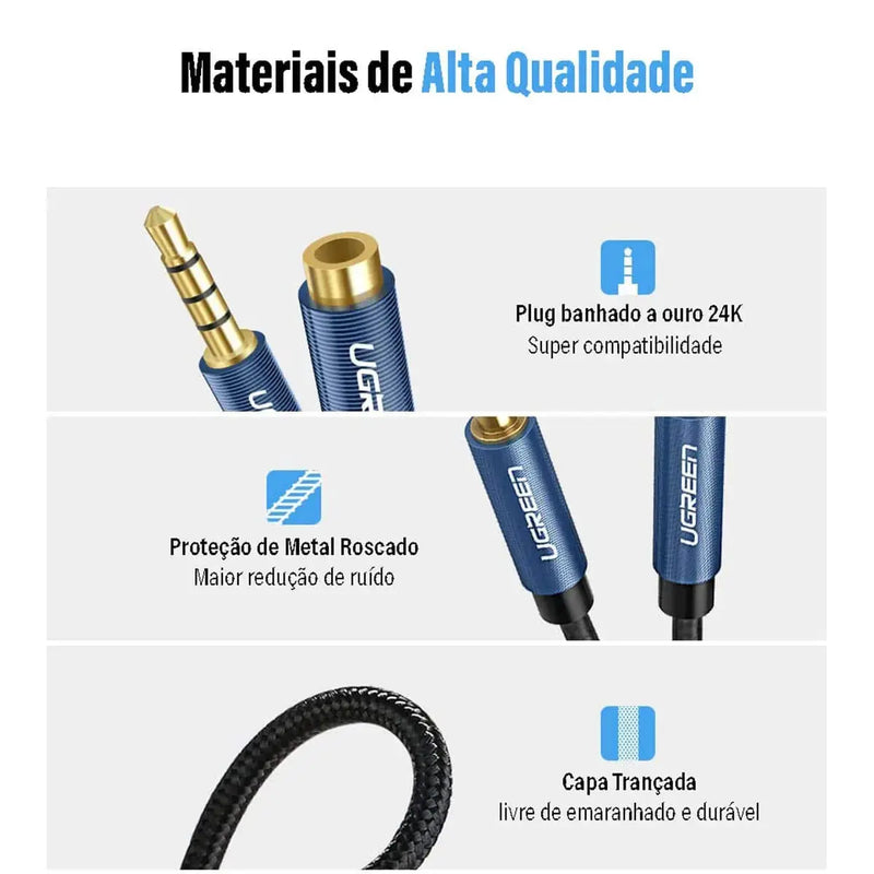 UGREEN 1M 3.5mm Male to Female Audio Extension Cable Aluminum Case Braided Microphone Support Headphone Jack 40673 Ugreen