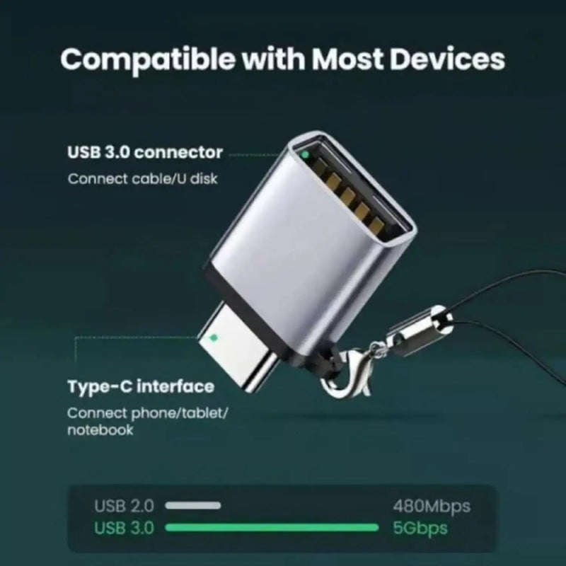 UGREEN Type C Male to USB 3.0 A Female Adapter Cable Lanyard 5Gbps High Speed Data Transfer PC Laptop MacBook Space Gray 50283 Ugreen