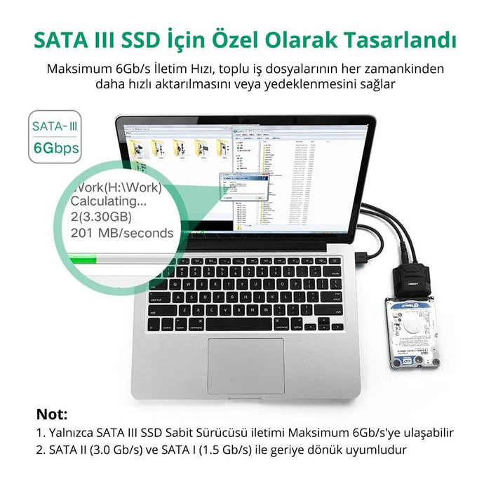 UGREEN USB 3.0 SATA Adapter Cable 5Gbps External Hard Drive Converter 2.5" 3.5" HDD SSD 12V Power Supply (20611) Ugreen