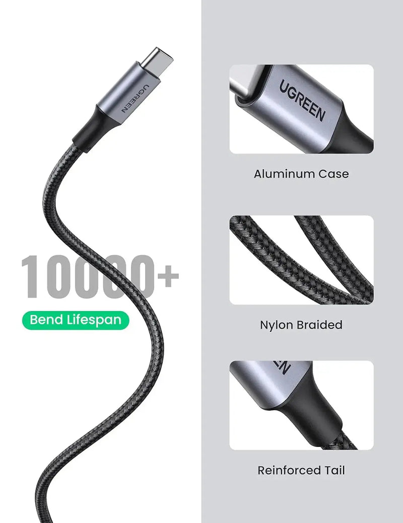 UGREEN USB-A 2.0 to USB-C Cable 1M Male to Male Nickel Plating Aluminum Shell Braided Charging Adapter Smartphone (60126) Ugreen