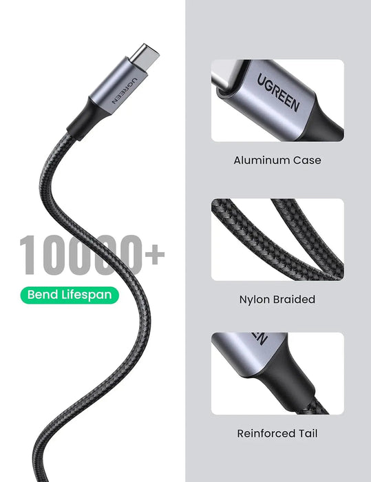 UGREEN USB-A 2.0 to USB Type C Cable 0.5M Male to Male Nickel Plating Aluminum Shell Braided Charging Data Cable (60125)