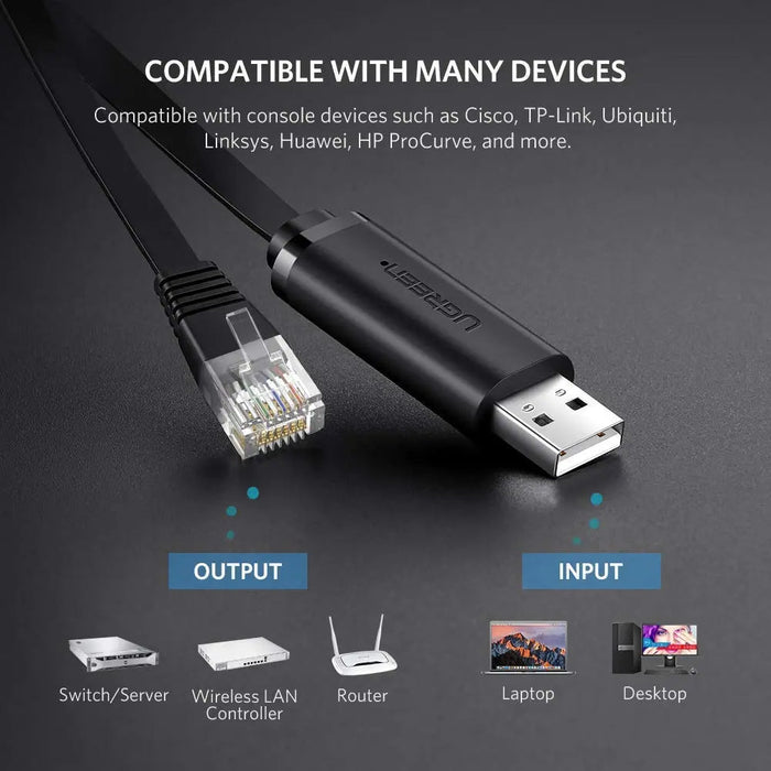 UGREEN USB Console Cable 3M USB 2.0 to RJ45 RS232 FTDI Chip Plug Play PC Laptop Windows Mac OS Linux Network (60813)