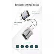 UGREEN Type C Male to USB 3.0 A Female Adapter Cable Lanyard 5Gbps High Speed Data Transfer PC Laptop MacBook Space Gray 50283 Ugreen