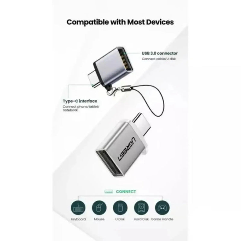 UGREEN Type C Male to USB 3.0 A Female Adapter Cable Lanyard 5Gbps High Speed Data Transfer PC Laptop MacBook Space Gray 50283 Ugreen