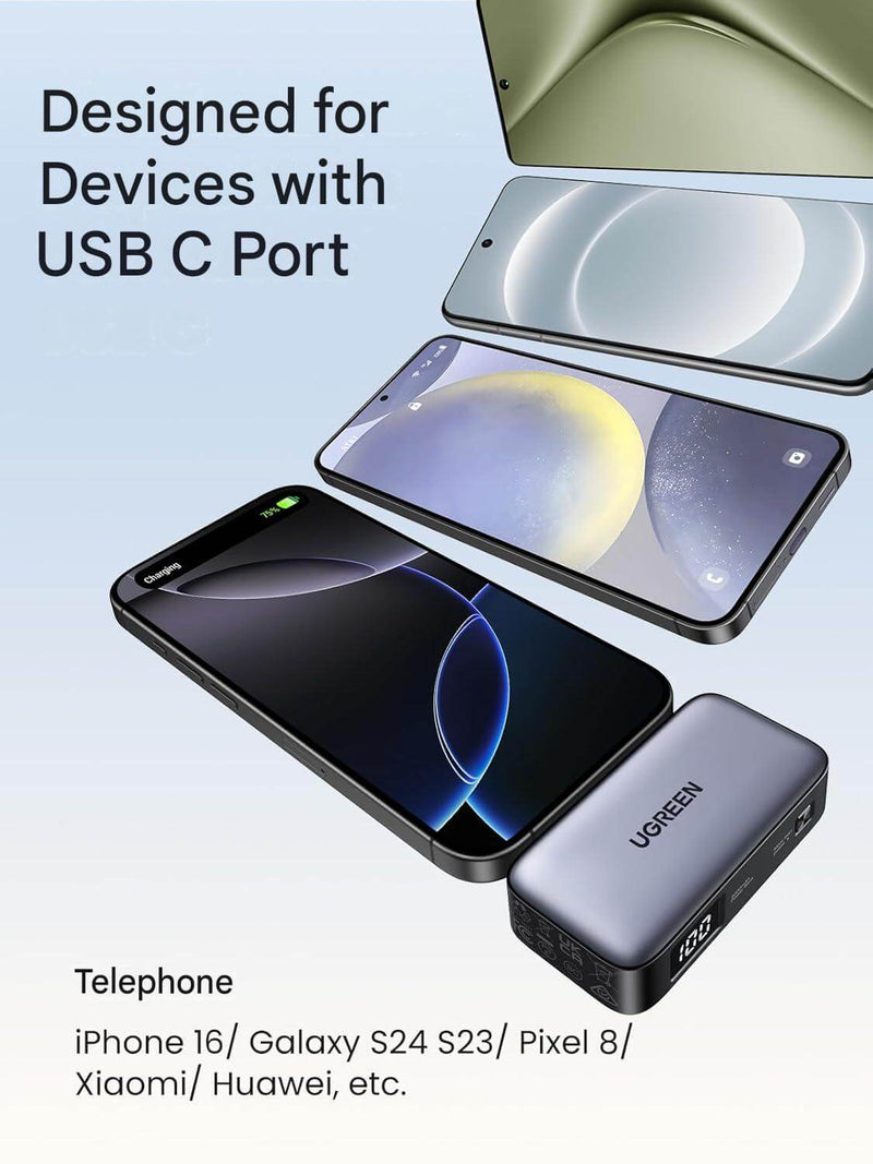 UGREEN PB503 35338 5000mAh 22.5W mini power bank with built-in USB-C designed for devices with a USB-C port