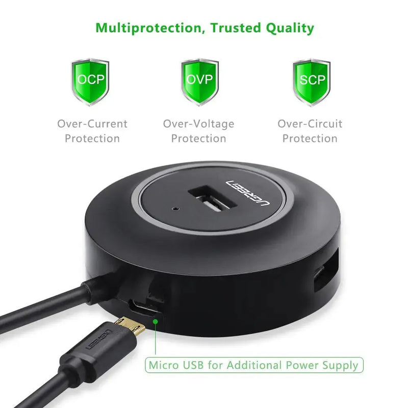 UGREEN 4-Port USB 2.0 Hub 1M USB Cable PC Cell Phone eReader Tablet Multi Device USB Splitter Adapter Compact Hub (20277) Ugreen