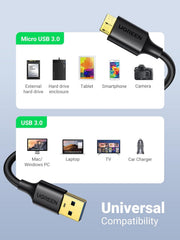 UGREEN 10841 1m USB 3.0 A to micro-B cable, 5Gbps, universal compatibility
